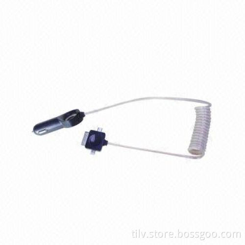 In-car charger cable for iPhone 4, HTC mobile phones, 3-in-1 flash light
